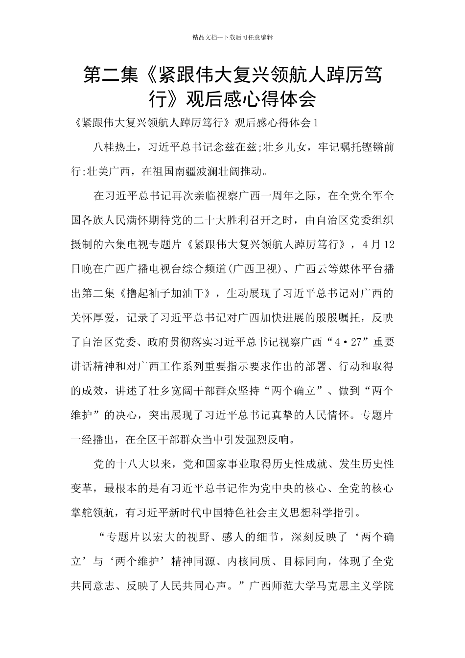 第二集《紧跟伟大复兴领航人踔厉笃行》观后感心得体会_第1页