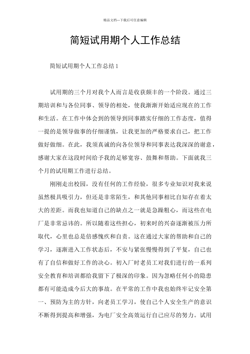 简短试用期个人工作总结_第1页