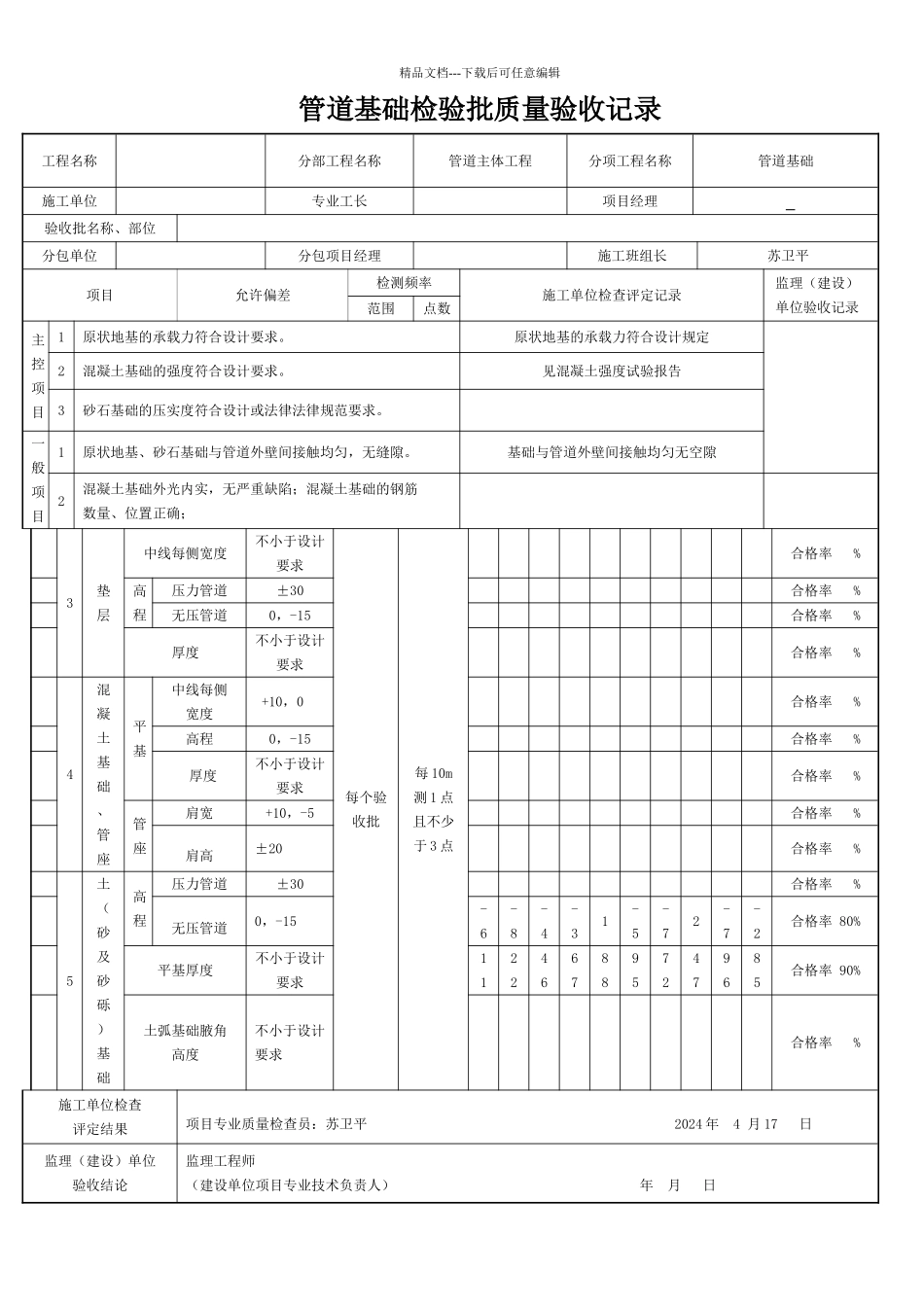 管道基础工程检验批质量验收记录_第2页