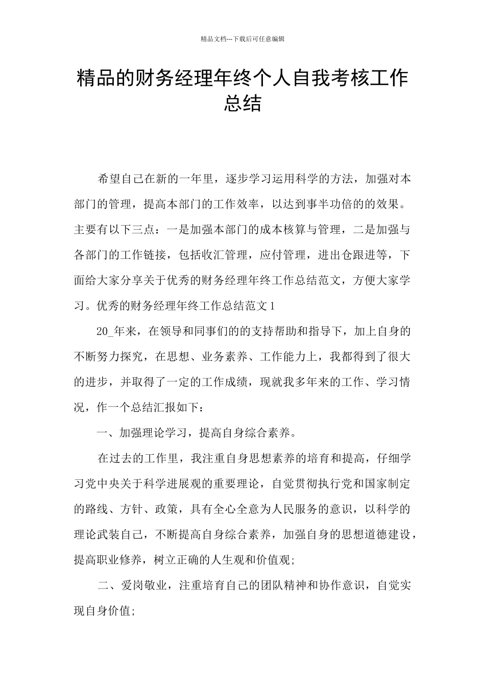 精品的财务经理年终个人自我考核工作总结_第1页