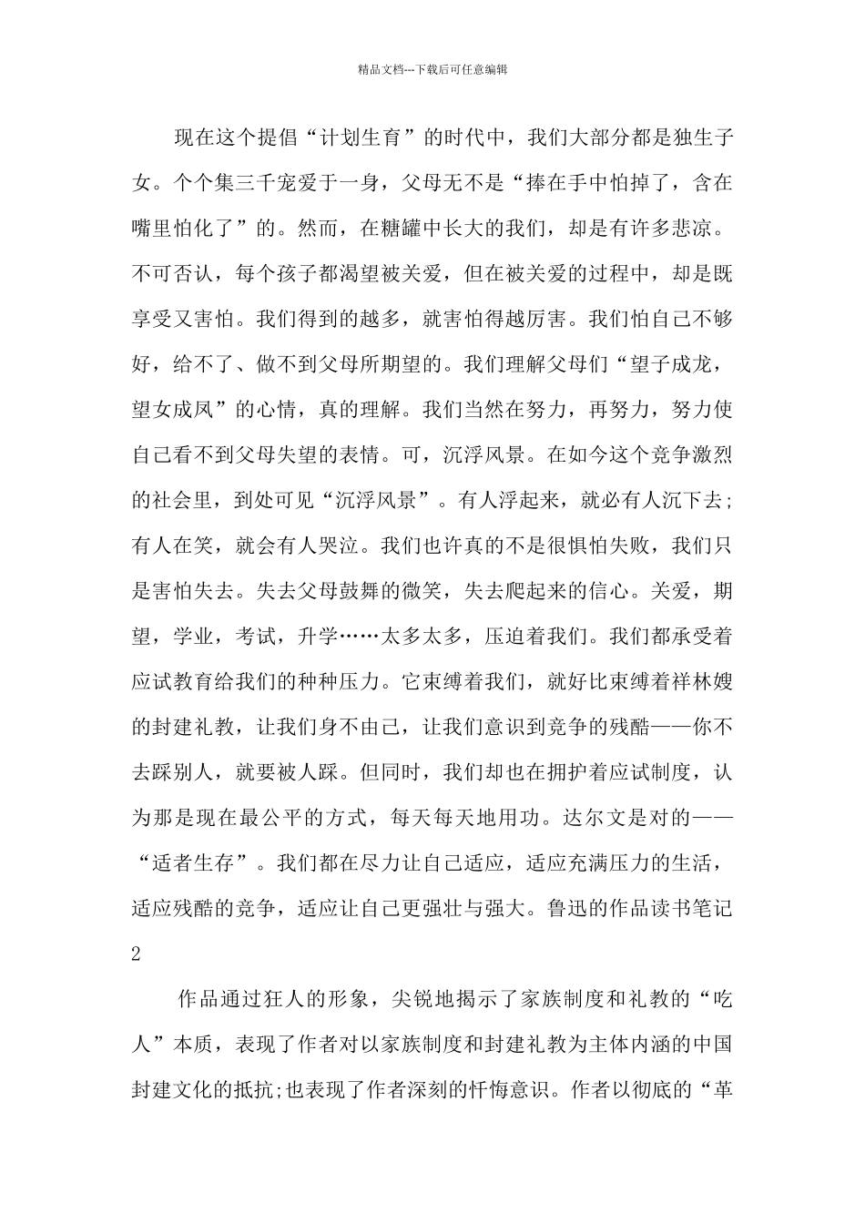 精品的鲁迅的作品读书笔记_第2页