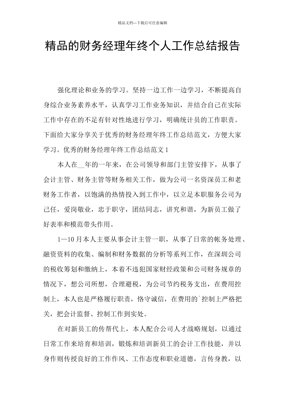 精品的财务经理年终个人工作总结报告_第1页