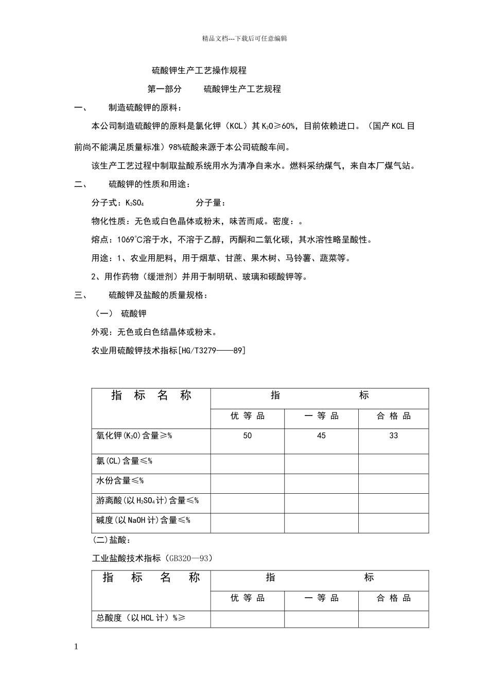 精品硫酸钾生产工艺操作规程_第1页