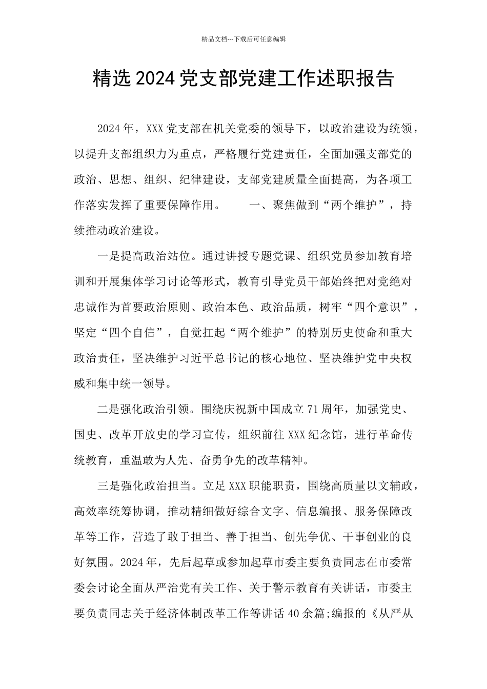 精选2024党支部党建工作述职报告_第1页