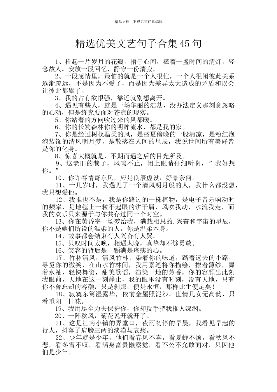 精选优美文艺句子合集45句_第1页