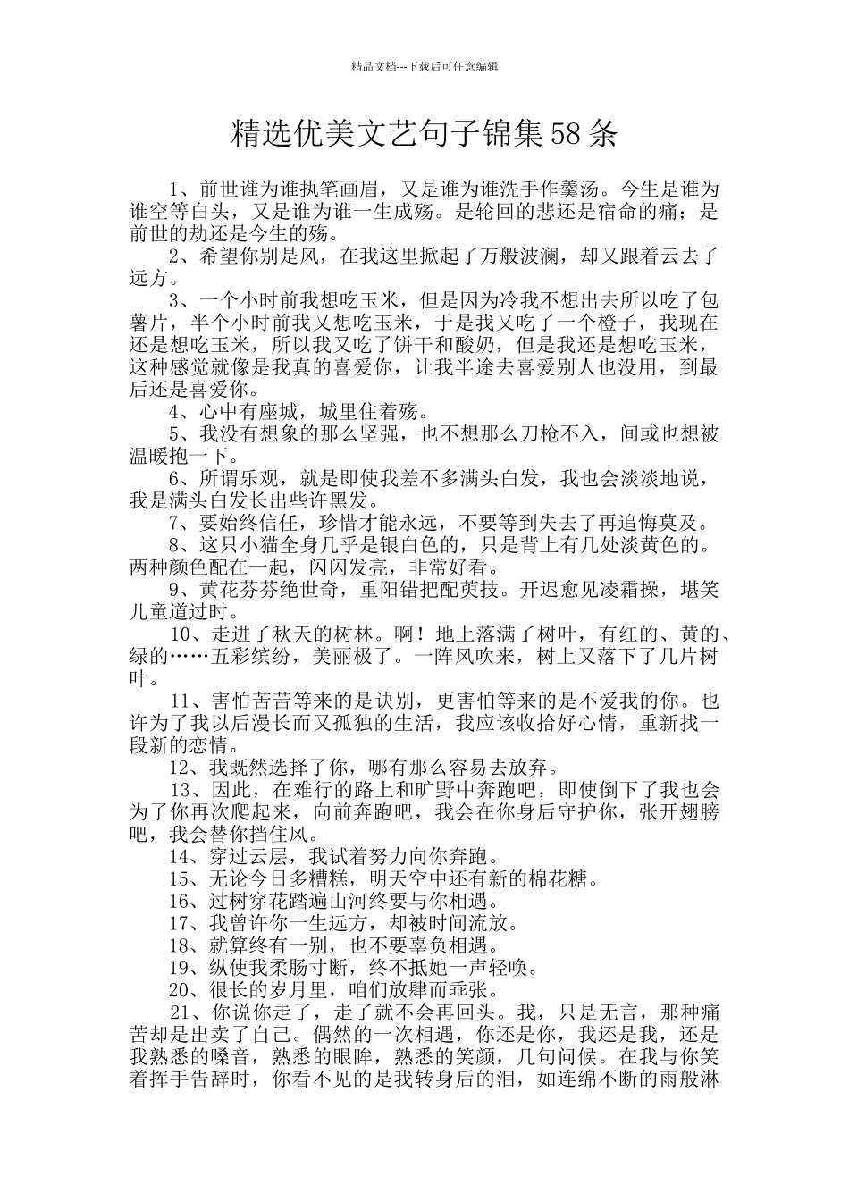 精选优美文艺句子锦集58条_第1页
