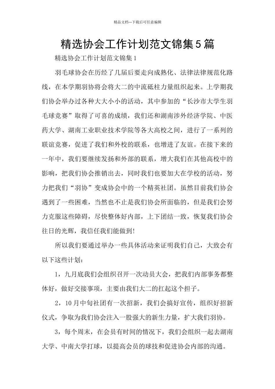 精选协会工作计划范文锦集5篇_第1页