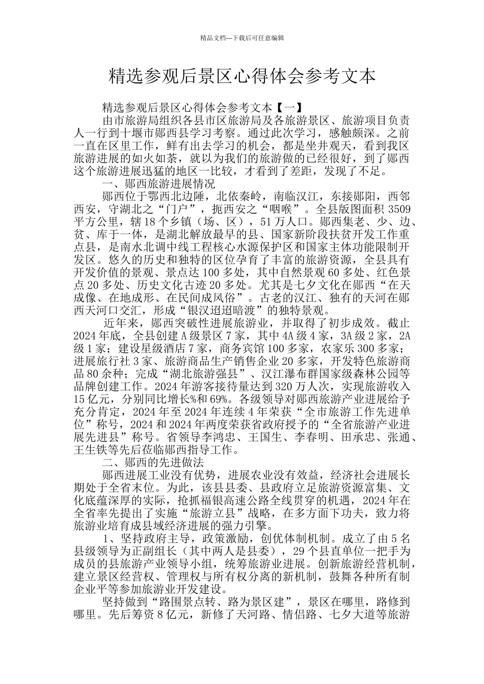 精选参观后景区心得体会参考文本_第1页