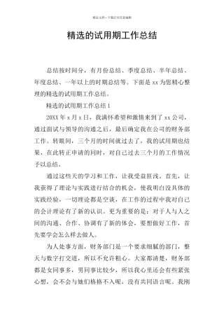 精选的试用期工作总结
