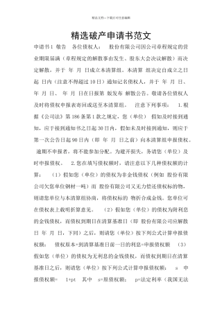 精选破产申请书范文