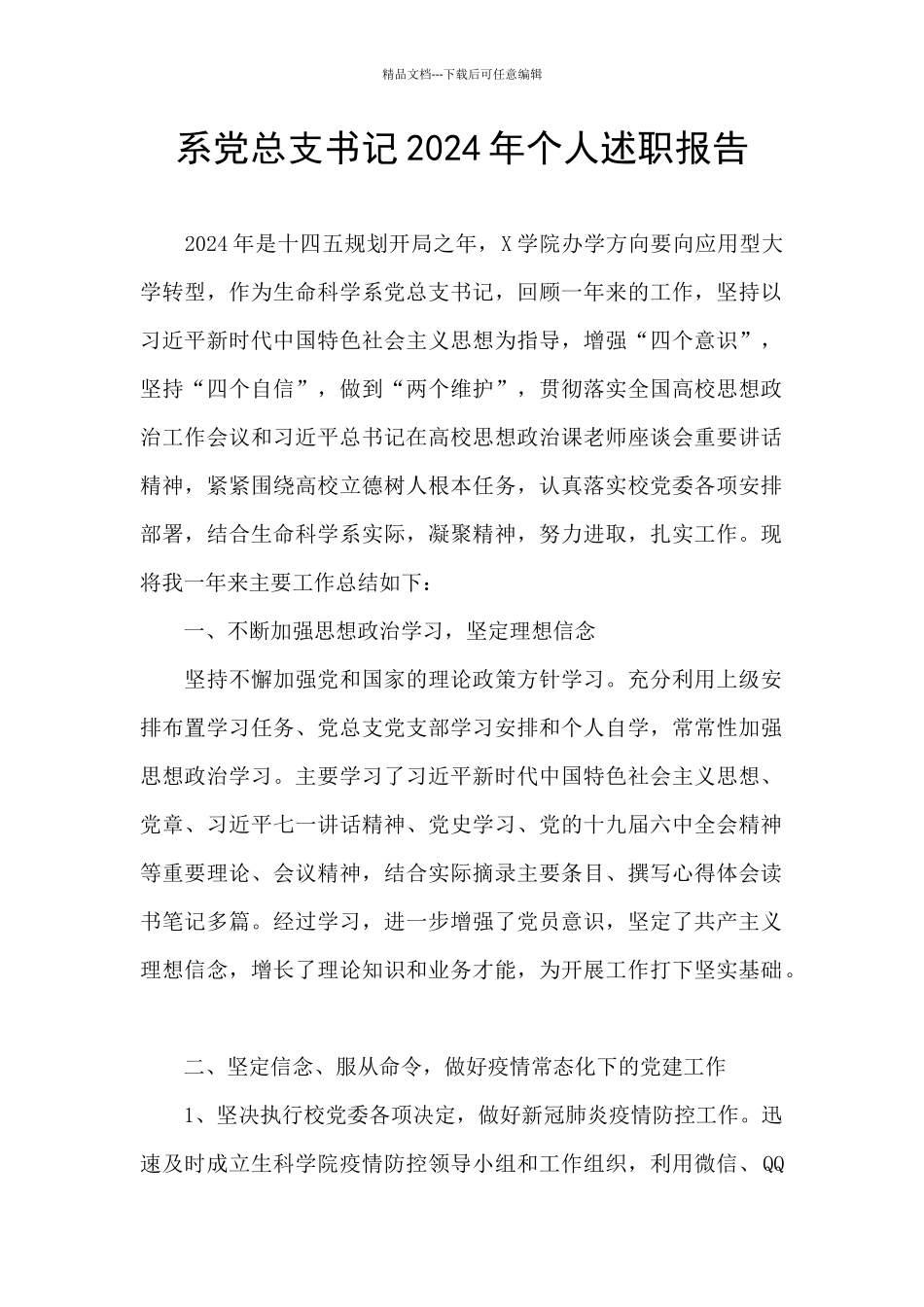 系党总支书记2024年个人述职报告_第1页