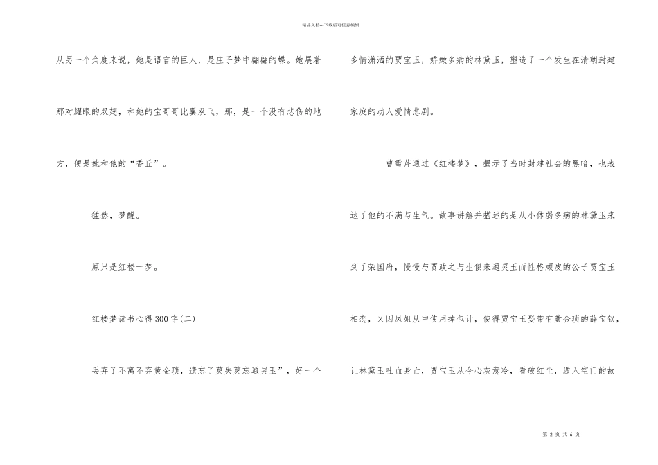 红楼梦读书心得300字五篇_第2页