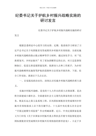 纪委书记关于护航乡村振兴战略实施的研讨发言