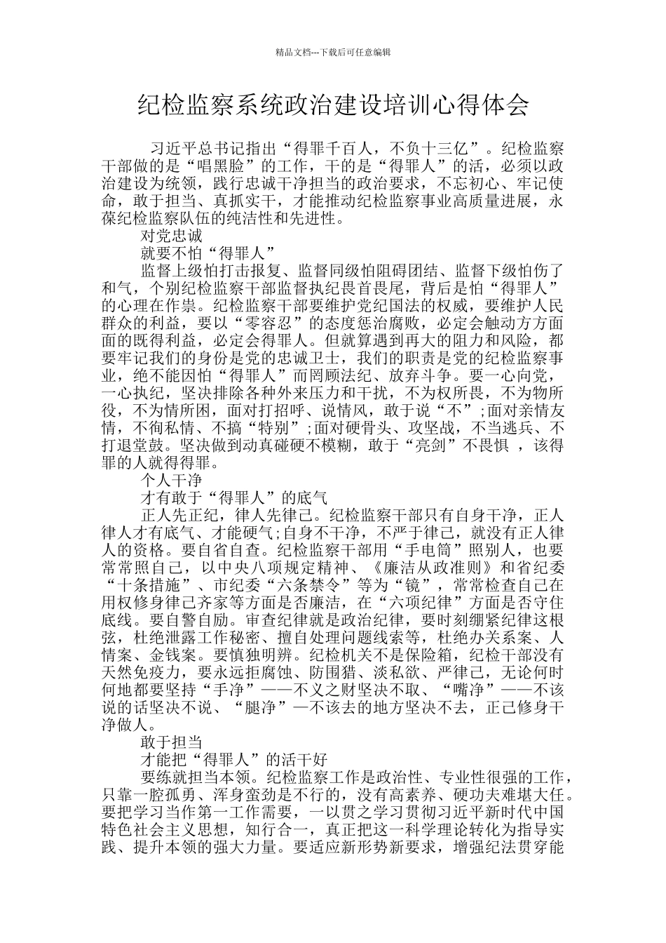 纪检监察系统政治建设培训心得体会_第1页