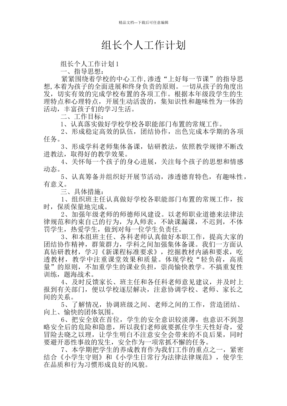 组长个人工作计划_第1页