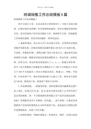 终端销售工作总结模板5篇