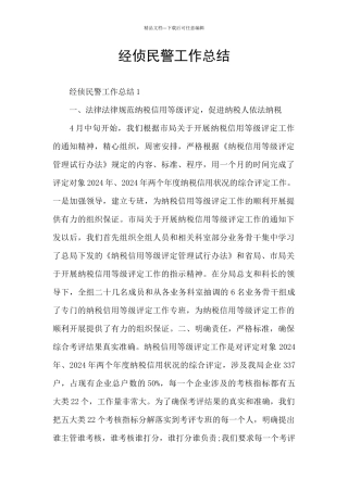 经侦民警工作总结