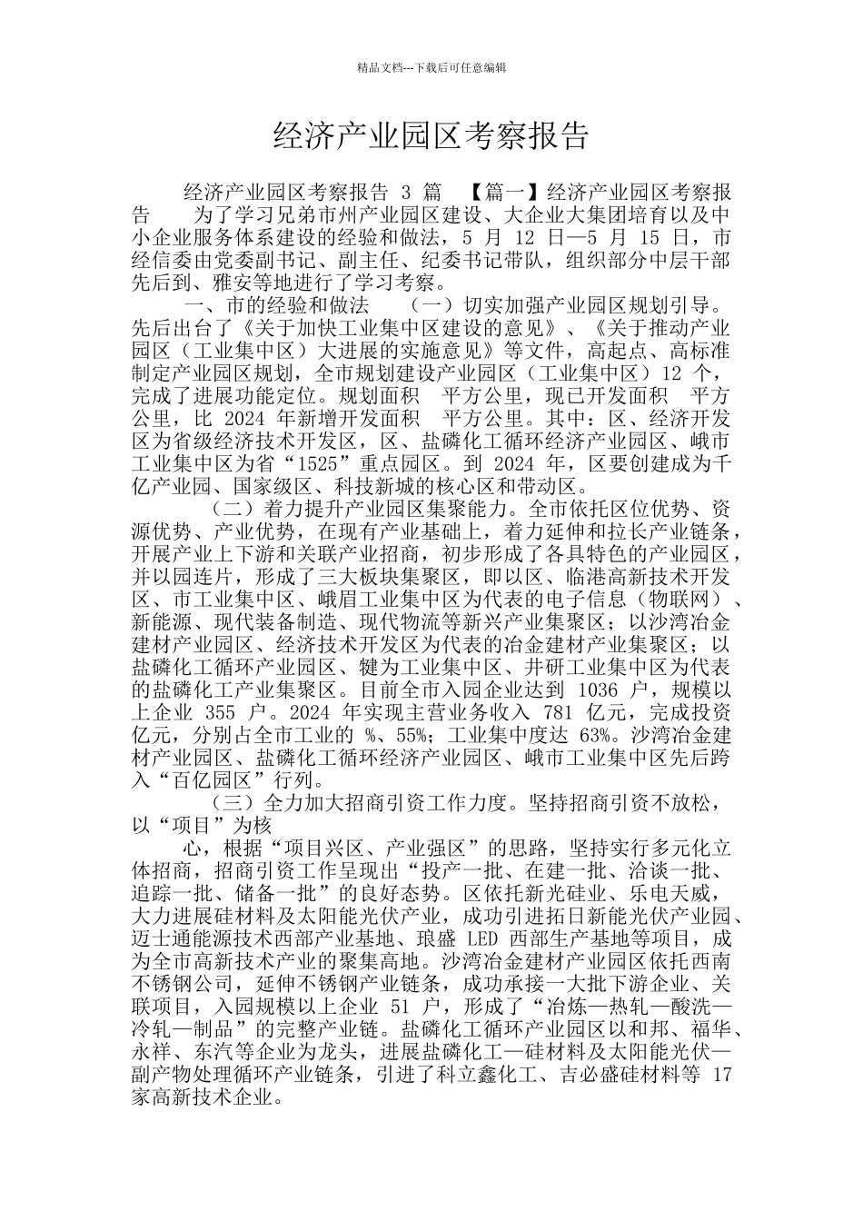 经济产业园区考察报告_第1页