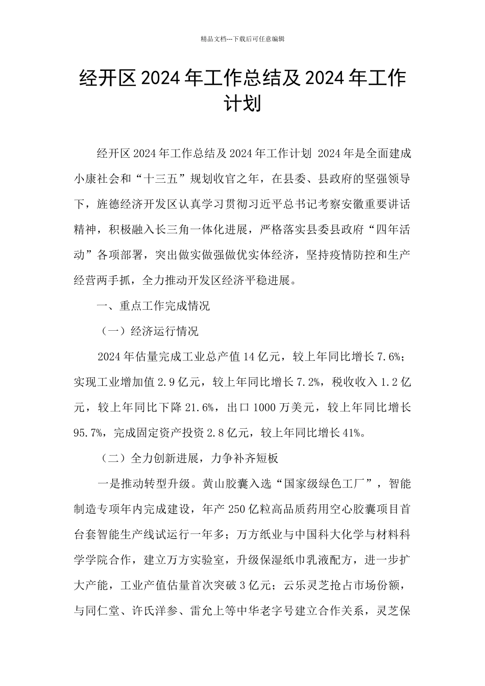 经开区2024年工作总结及2024年工作计划_第1页