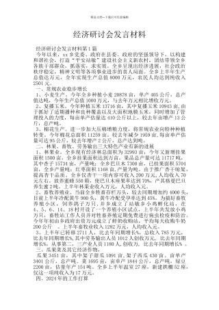 经济研讨会发言材料