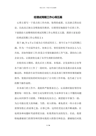 经理试用期工作心得五篇