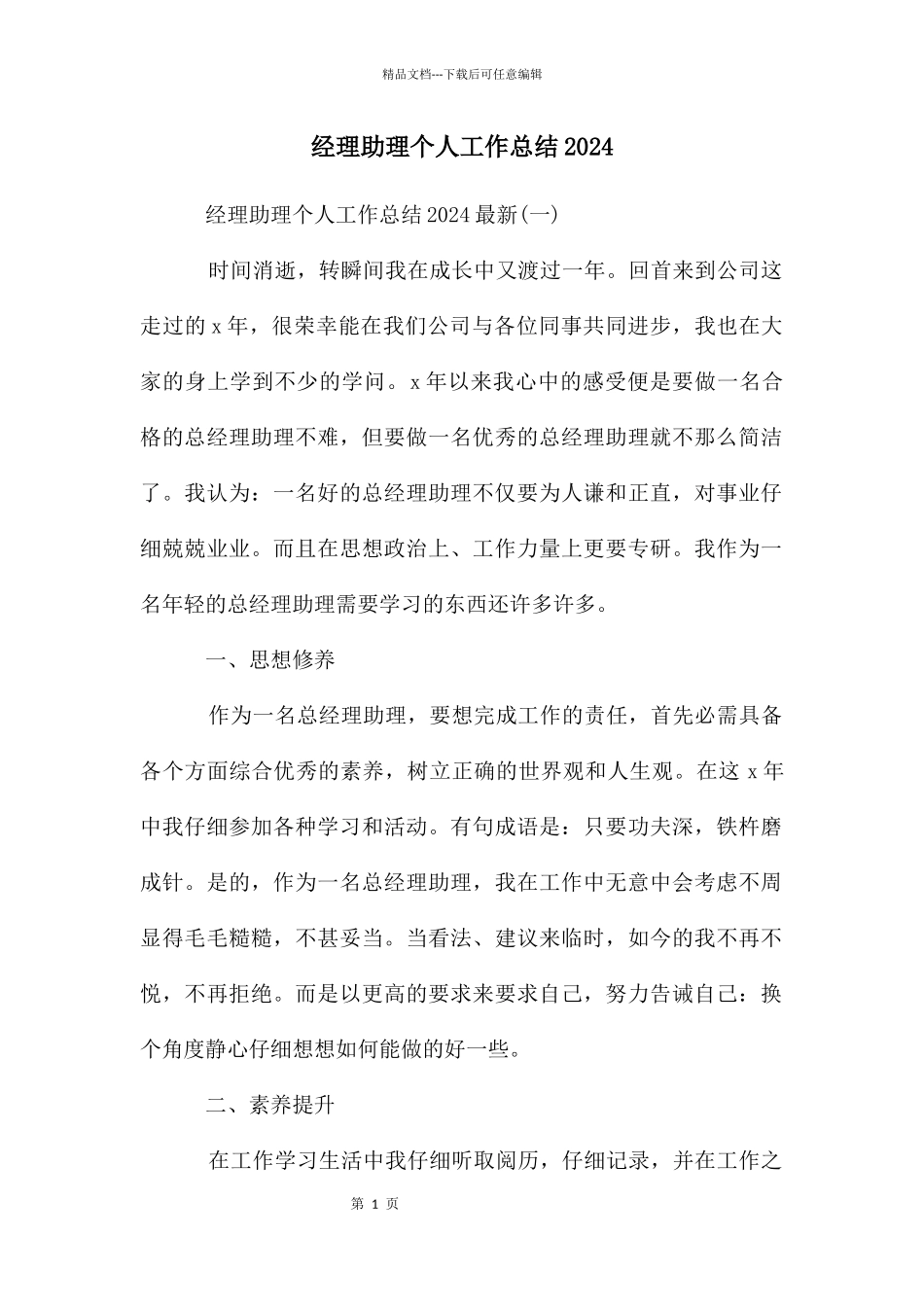 经理助理个人工作总结2024_第1页