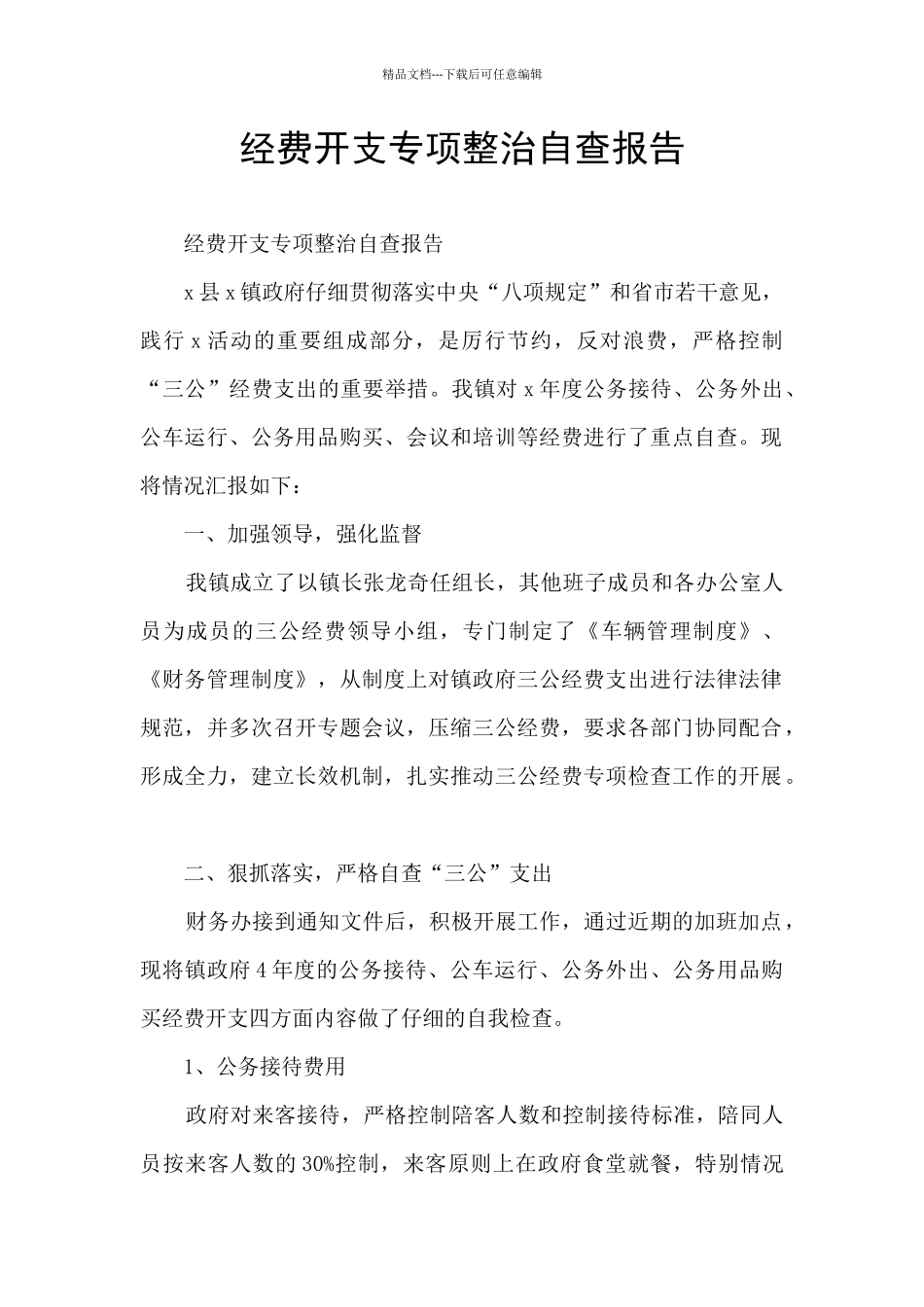 经费开支专项整治自查报告_第1页