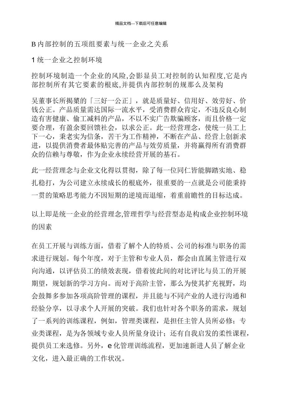 统一企业内部控制评估分析报告_第3页