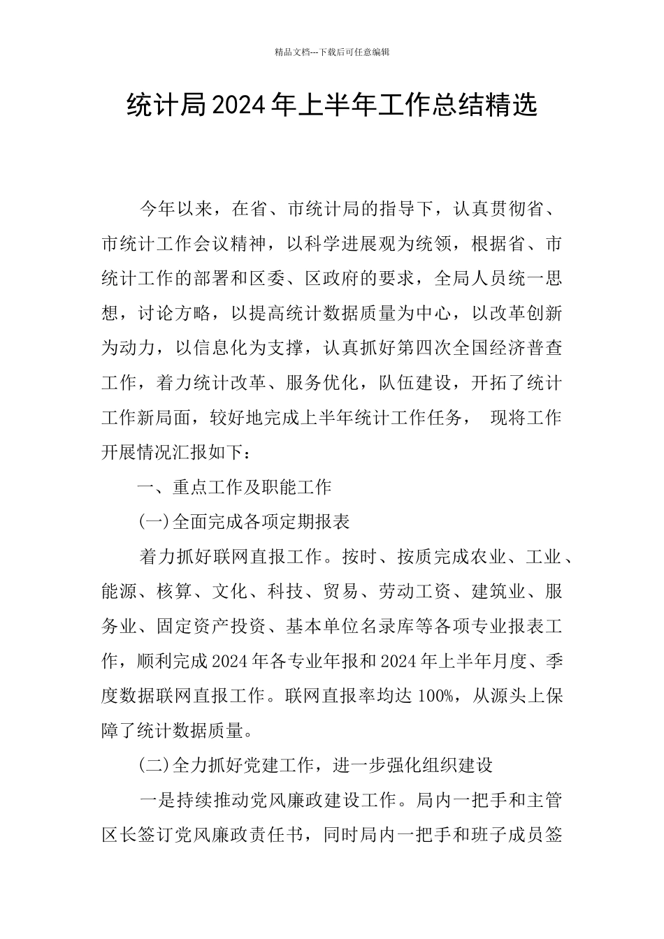 统计局2024年上半年工作总结精选_第1页