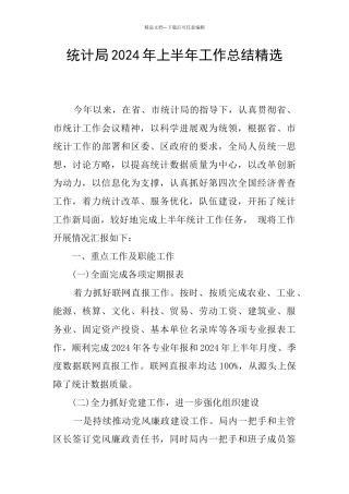 统计局2024年上半年工作总结精选