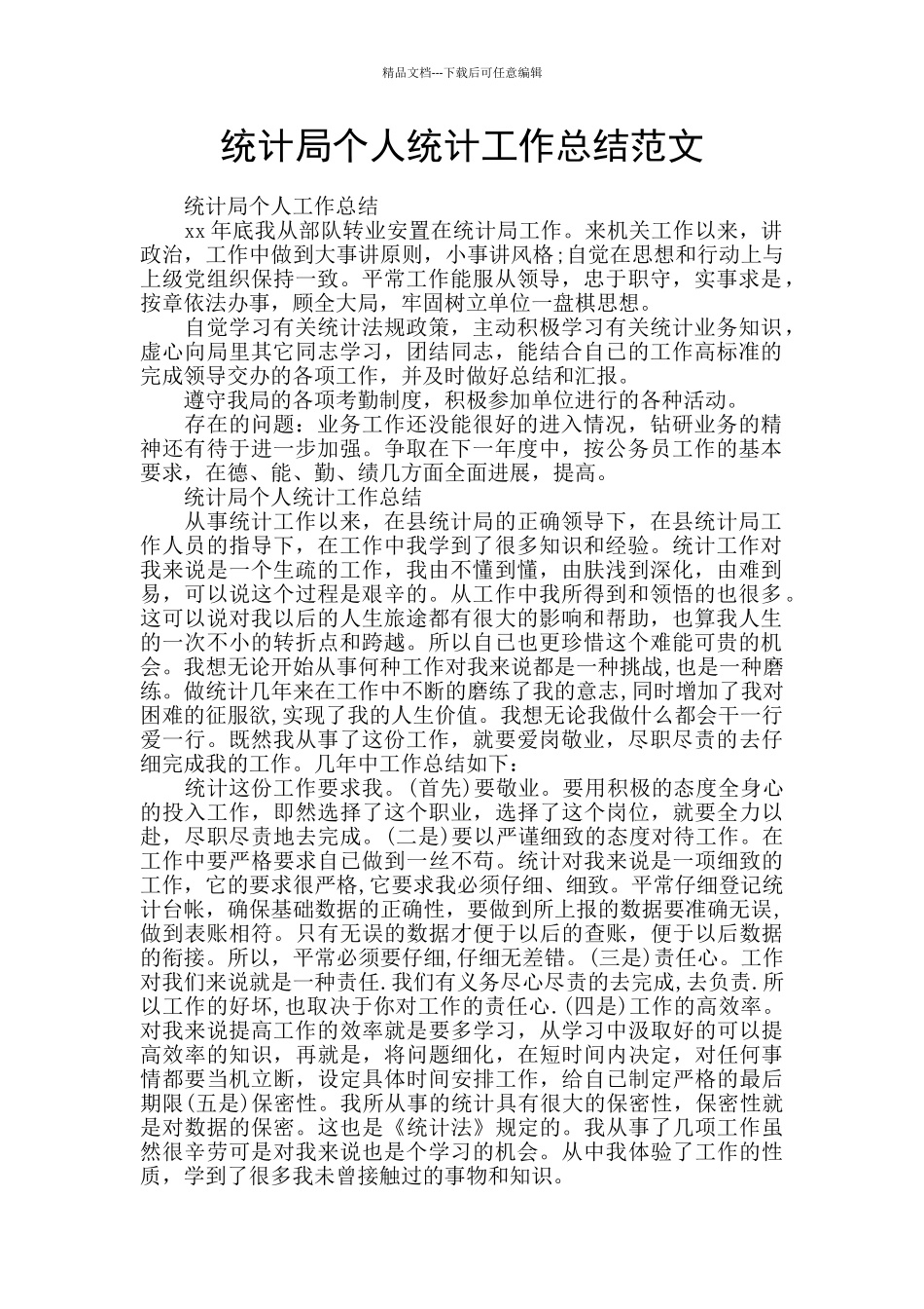 统计局个人统计工作总结范文_第1页