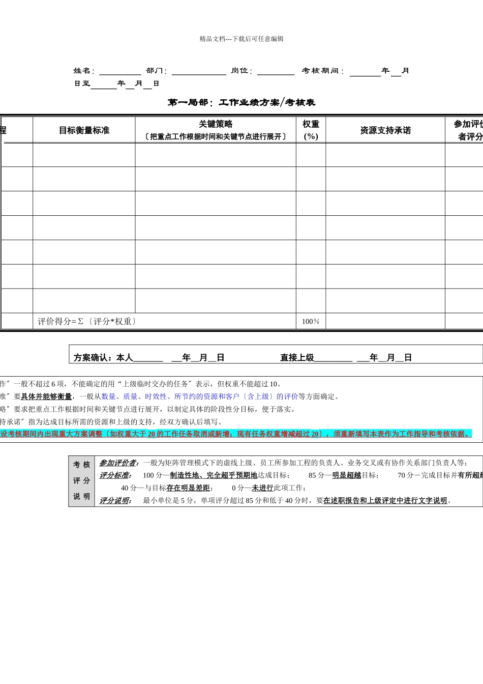 绩效计划考核表_第1页