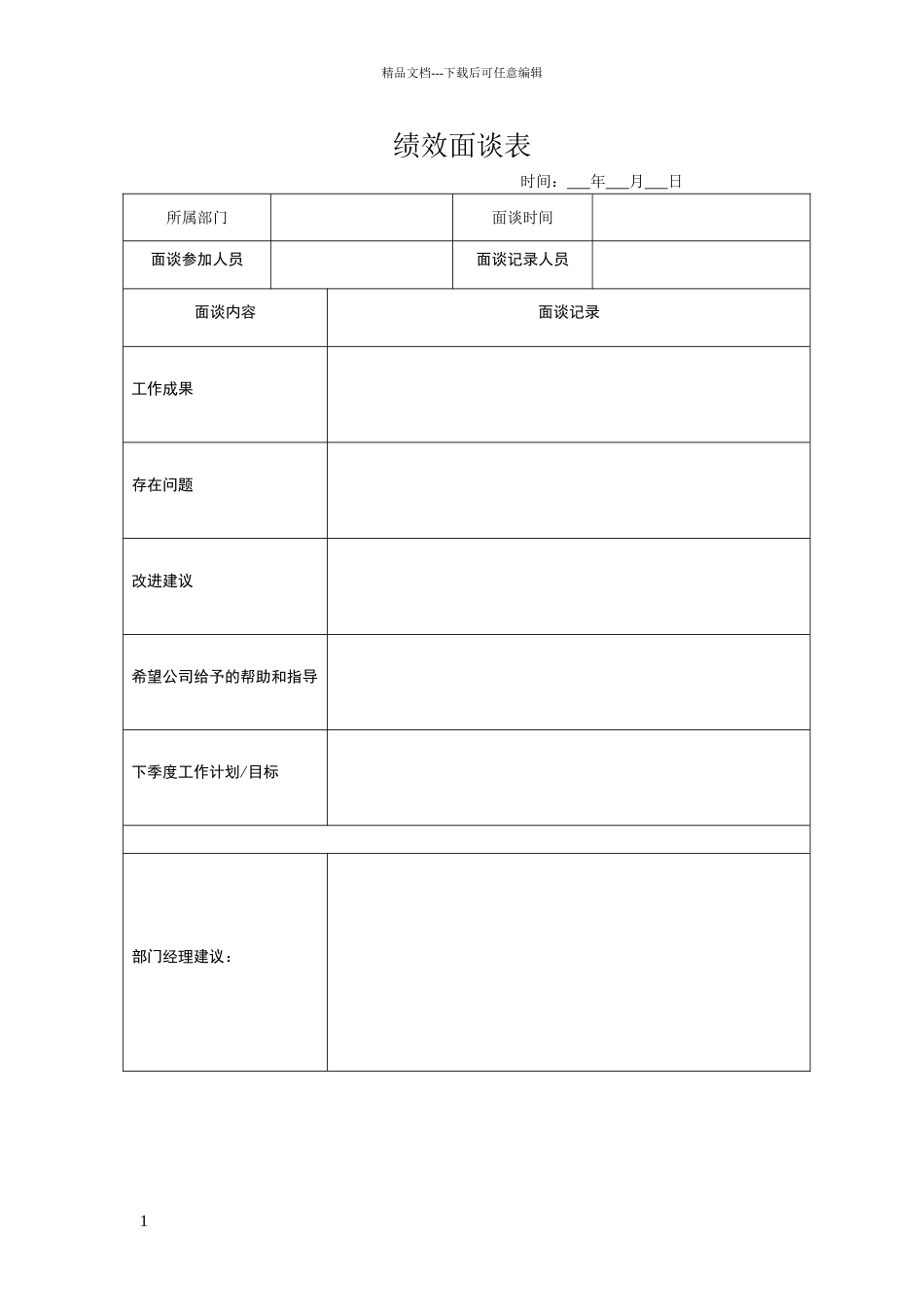 绩效面谈表模板_第1页