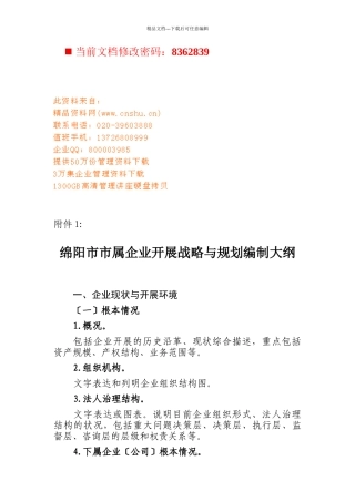 绵阳市市属企业发展战略与规划编制