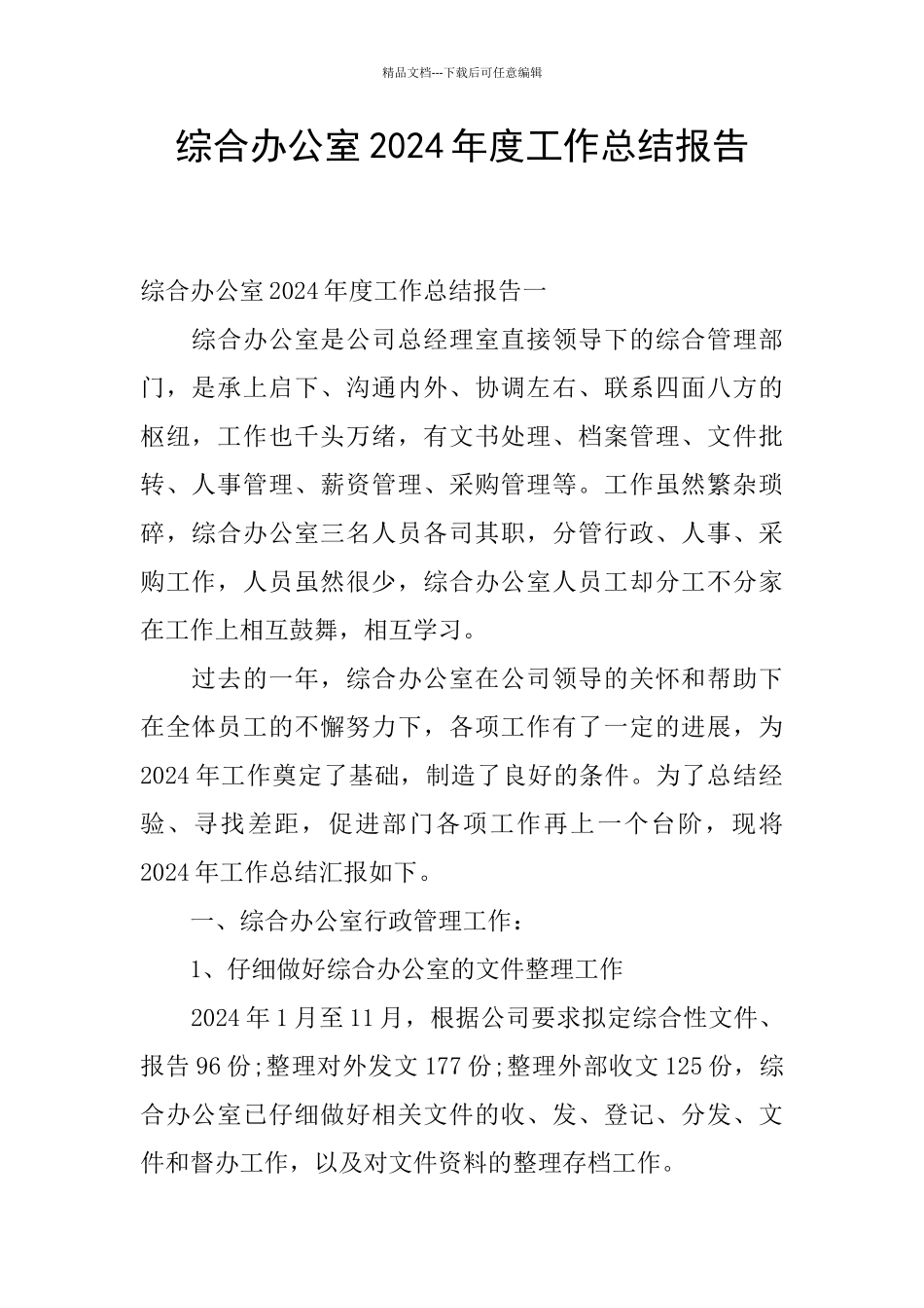 综合办公室2024年度工作总结报告_第1页