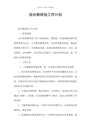 综合教研组工作计划