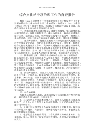综合文化站专项治理工作的自查报告