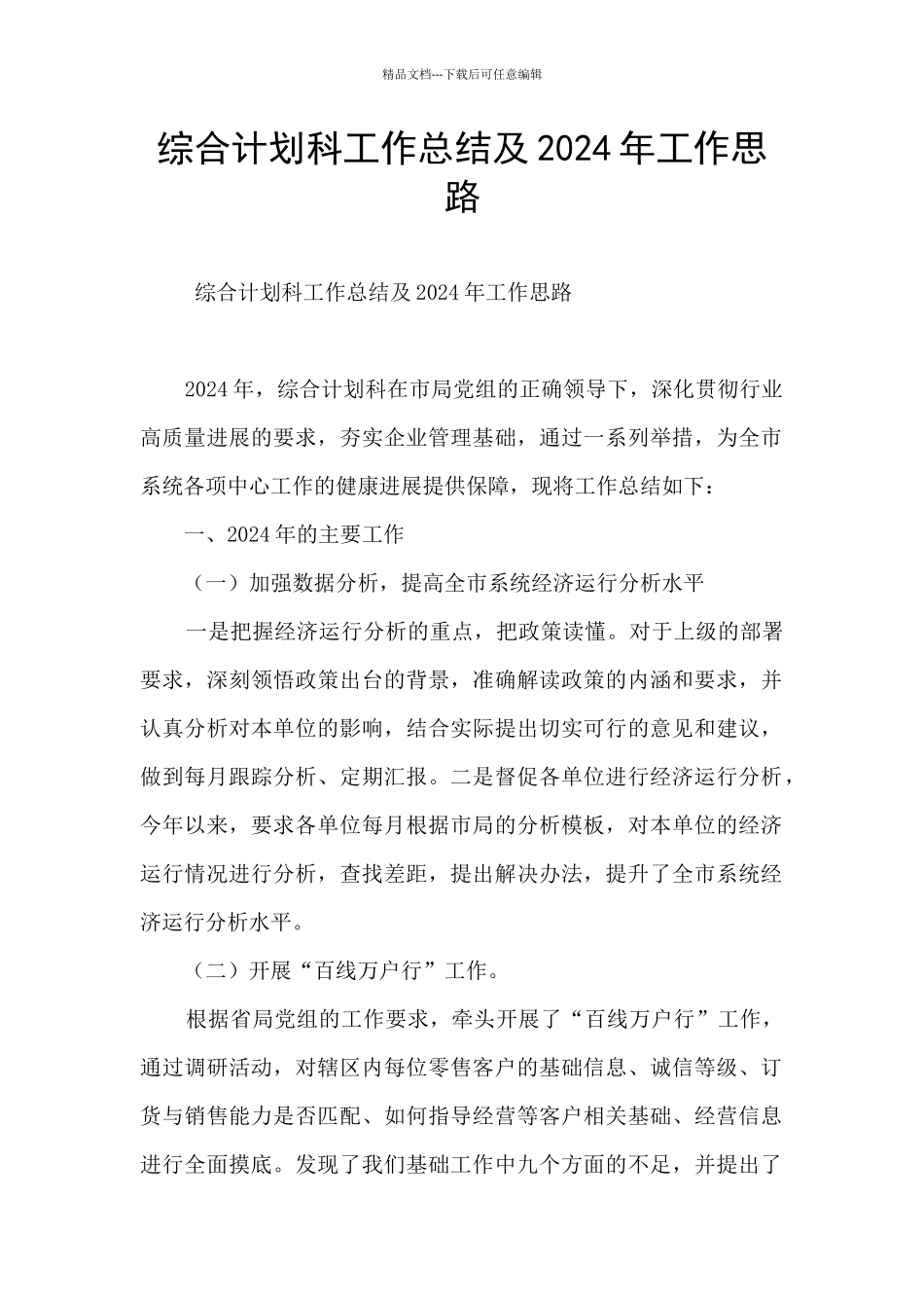 综合计划科工作总结及2024年工作思路_第1页