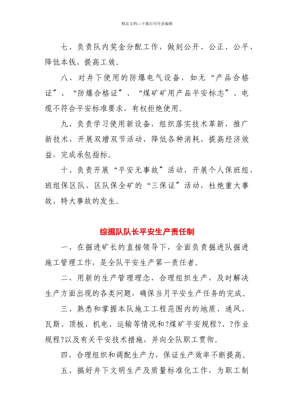 综掘队部门及岗位安全生产责制度_第2页