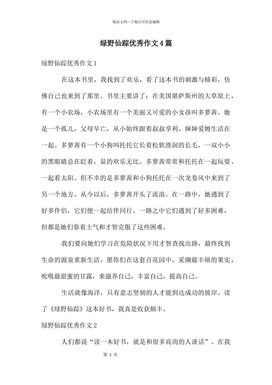 绿野仙踪优秀作文4篇_第1页