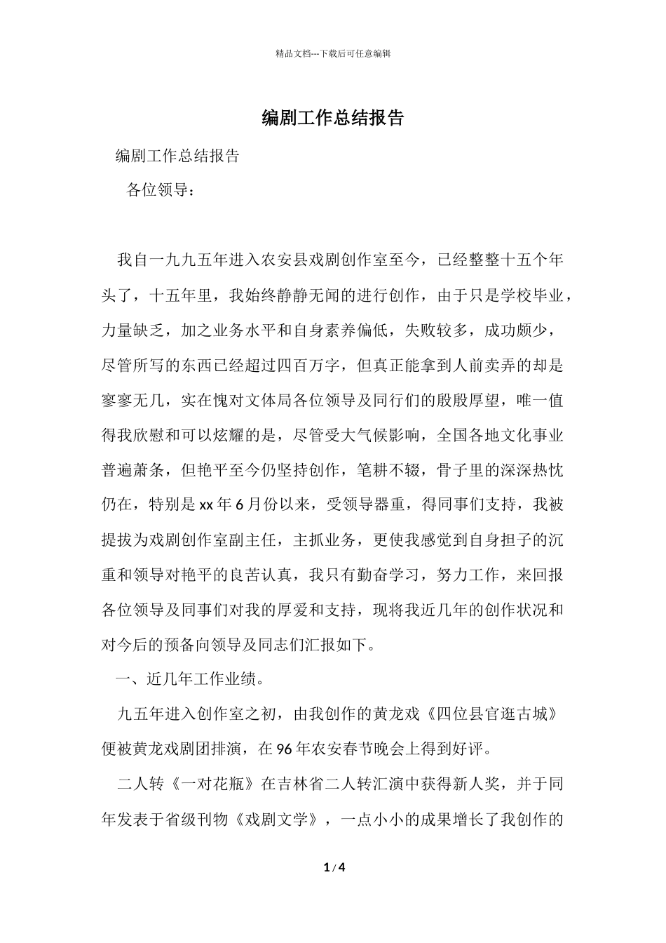 编剧工作总结报告_第1页