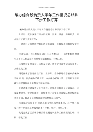编办综合股负责人半年工作情况总结和下步工作打算