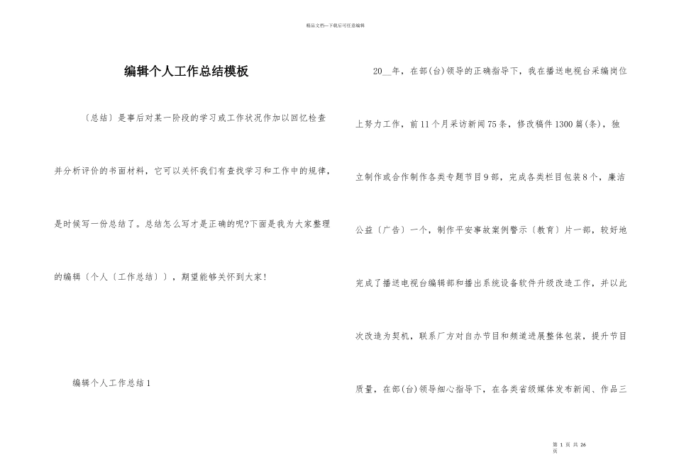 编辑个人工作总结模板_第1页