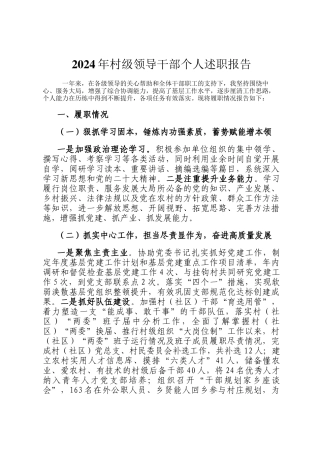 2024年村级领导干部个人述职报告