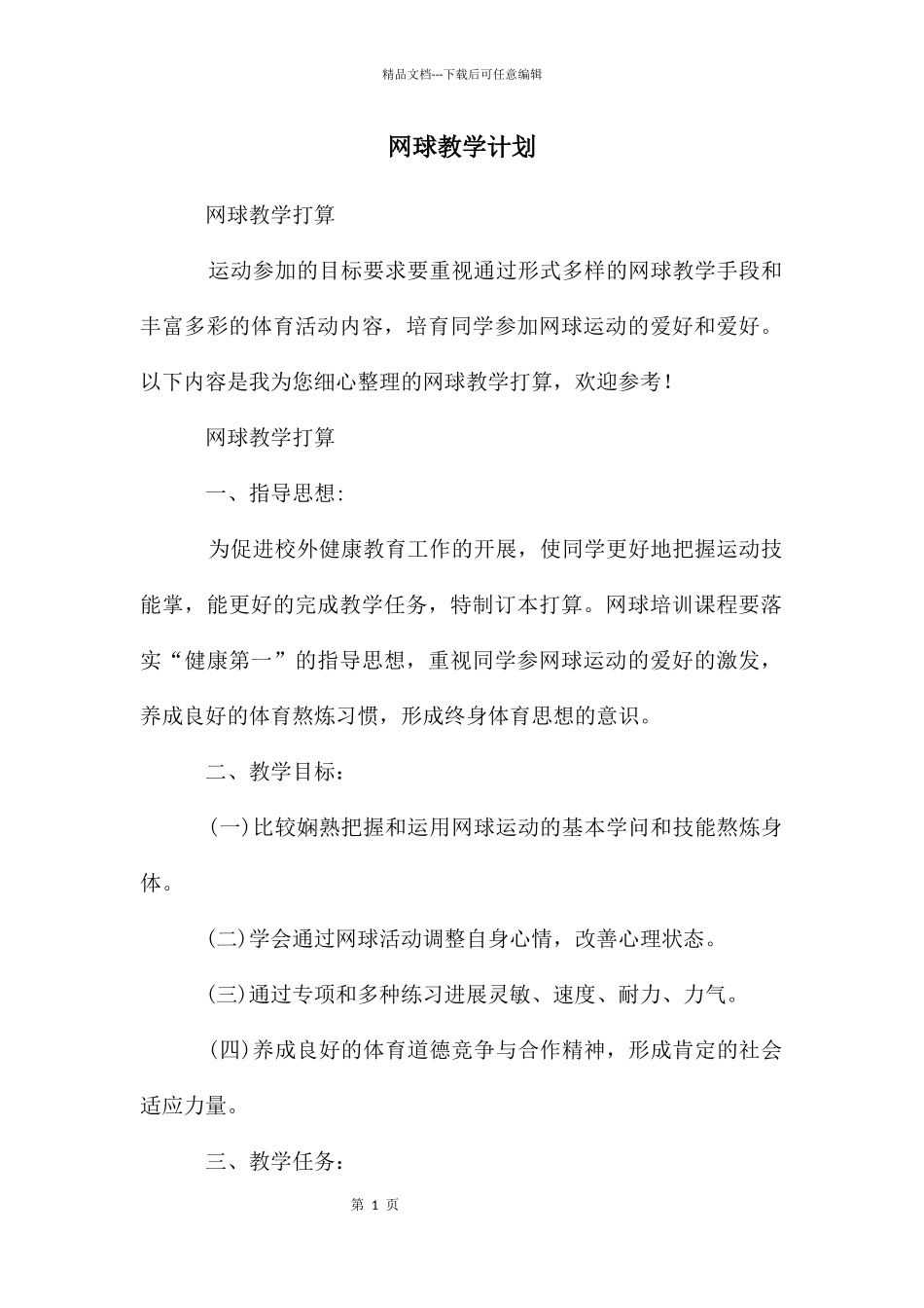网球教学计划_第1页