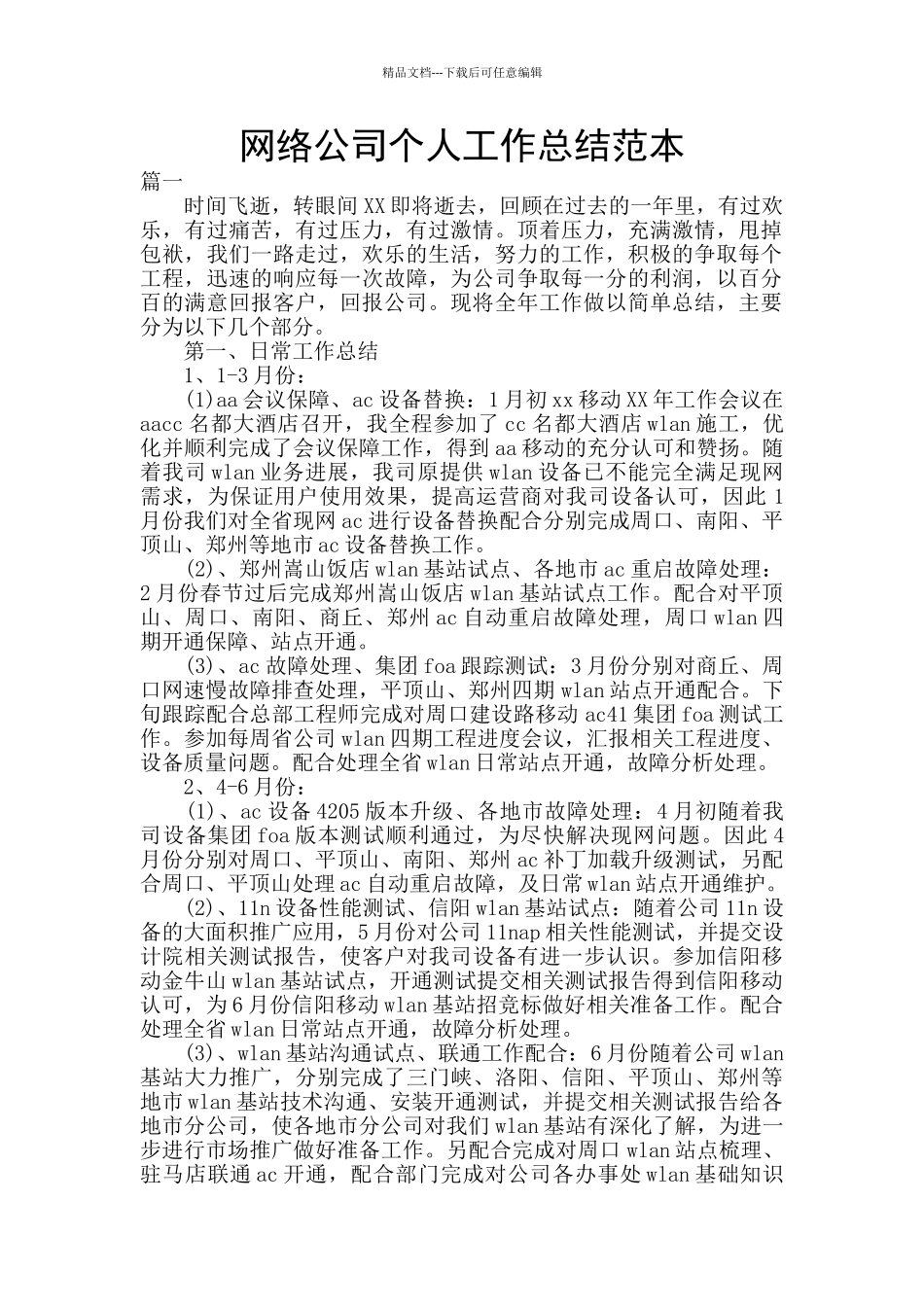 网络公司个人工作总结范本_第1页