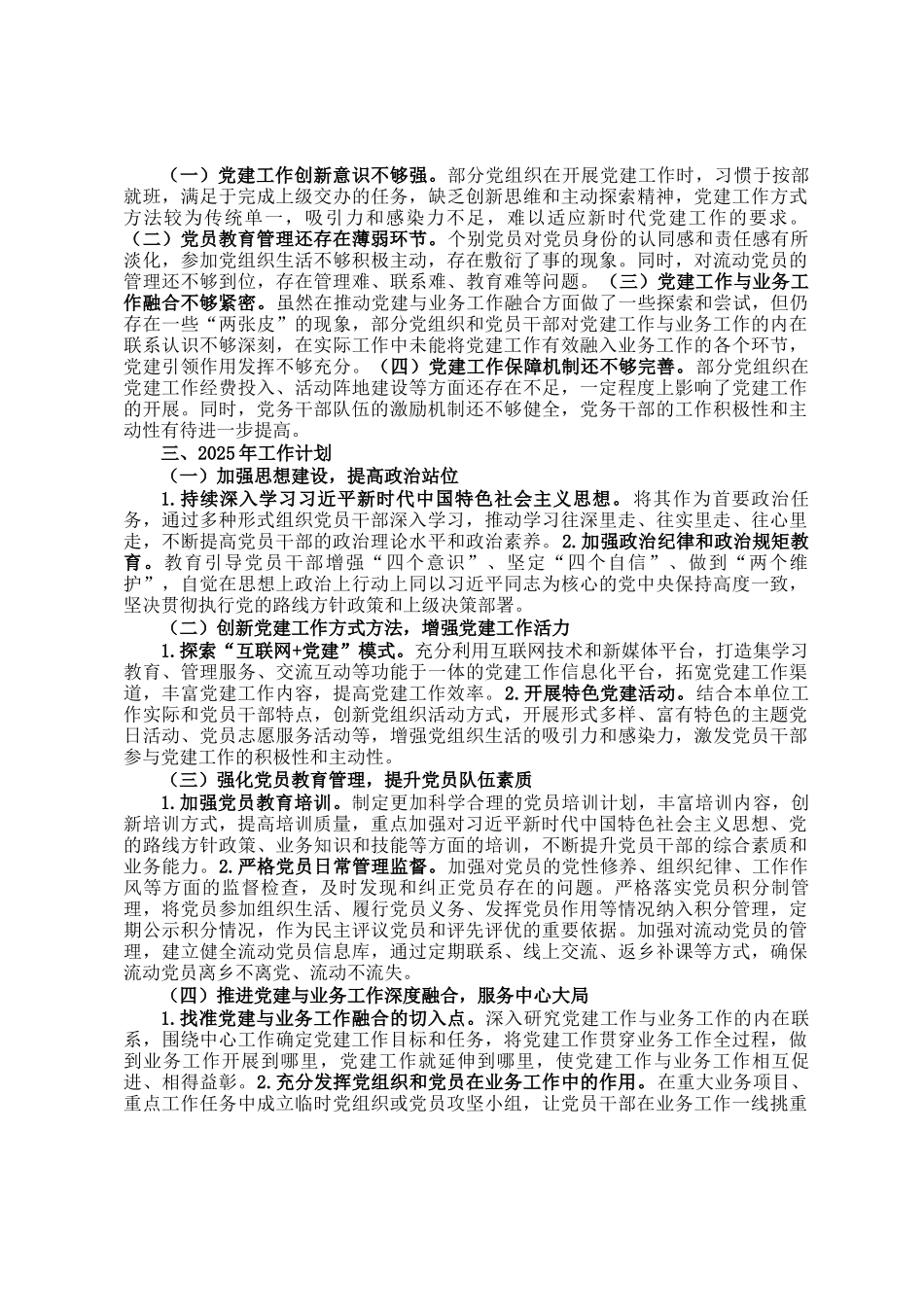 2024年党建工作情况总结及2025年工作计划_第2页