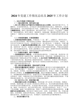 2024年党建工作情况总结及2025年工作计划
