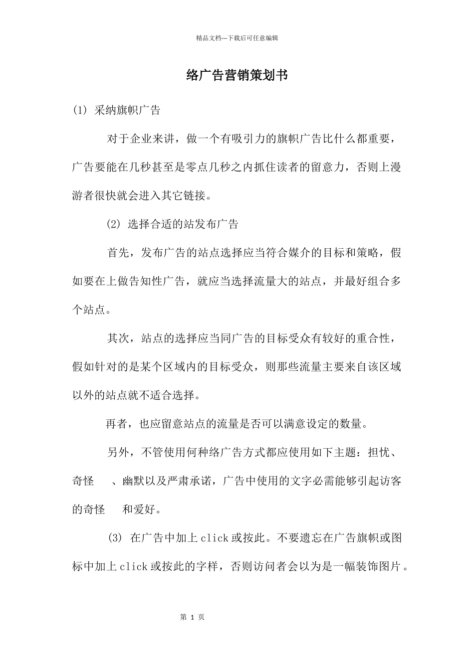 网络广告营销策划书_第1页