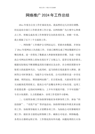 网络推广2024年工作总结